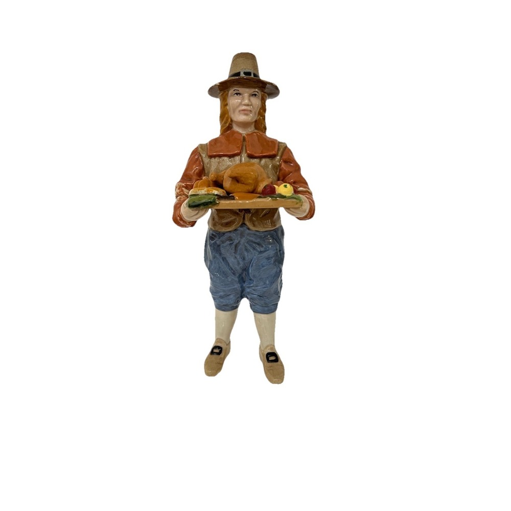 Vintage Hand Painted Ceramic Thanksgiving Pilgrim Man Figurine  -2 Inch Tall